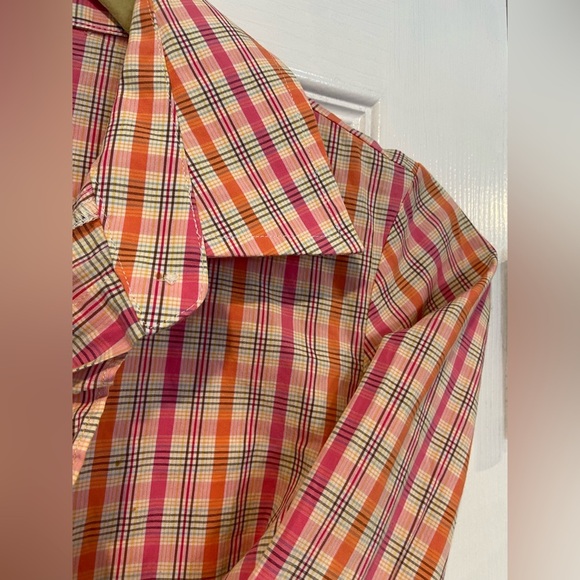 Vineyard Vines Size S Pink Plaid Ruffle Front Long Sleeve Button Down Shirt - Picture 5 of 9